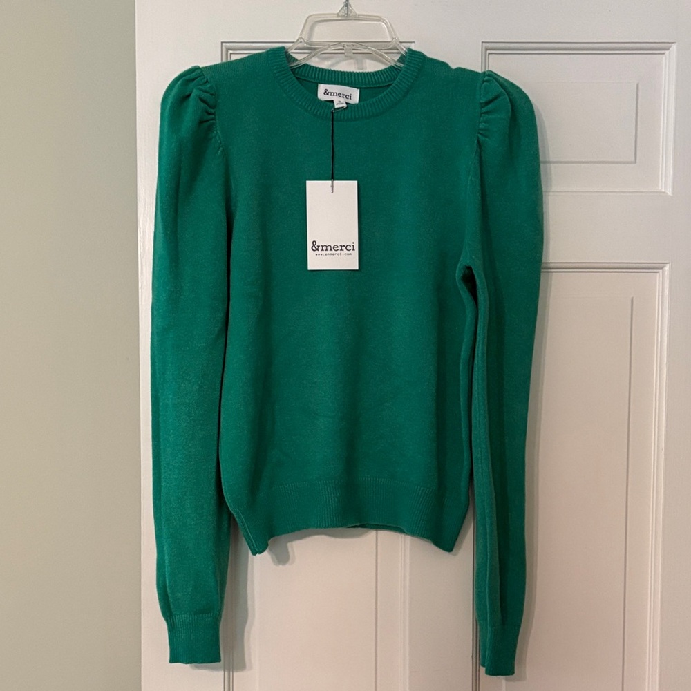 NWT &merci Green Puff Sleeve Sweater